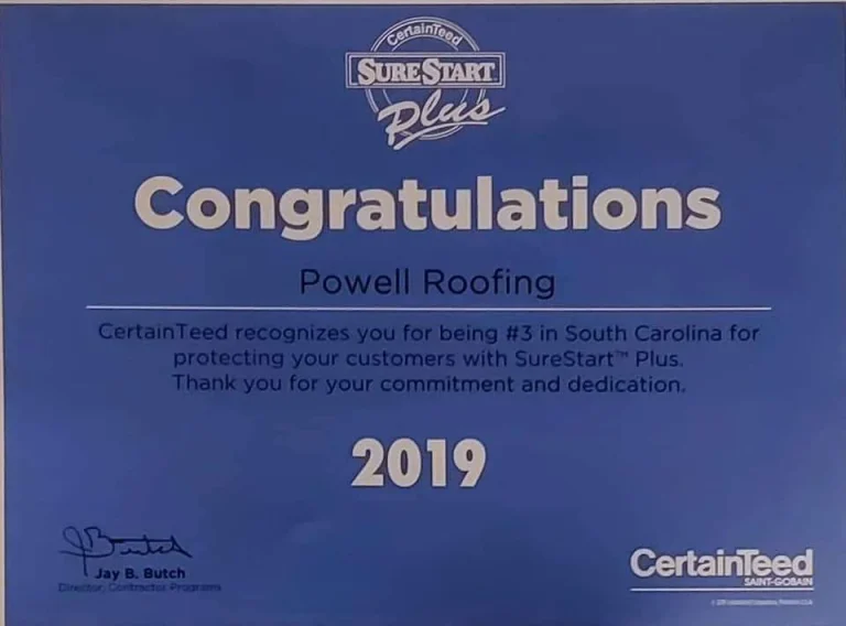 Powell Roofing Receives Prestigious CertainTeed Award: Charleston’s Top-Rated Roofer